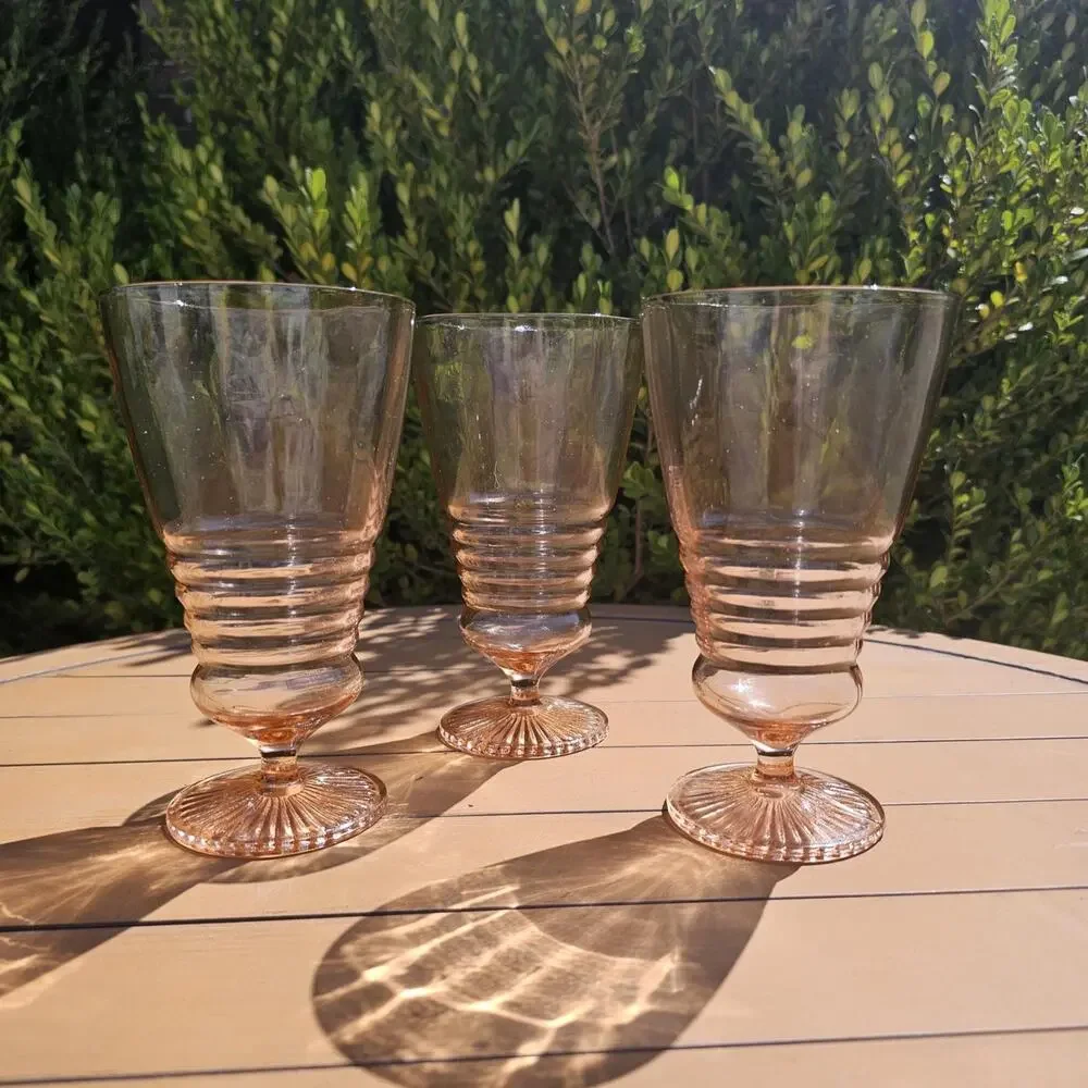 Vintage Pink Depression Glass Footed Tumblers - Set of 3